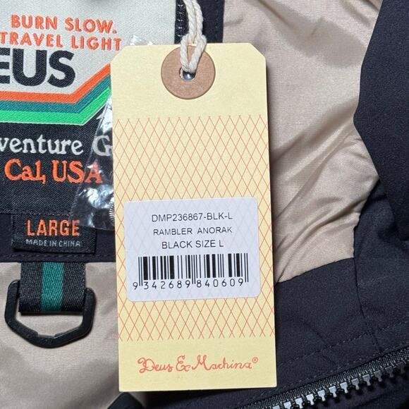 Deus Ex Machina Rambler Anorak Jacket Black Mens Large NWT Water Repellant - Picture 8 of 12